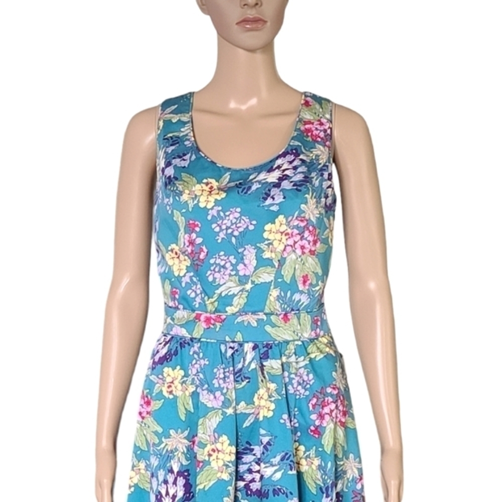 OASIS Torquoise Blue Multicolour Floral Cotton Dress Size 6 (US) UK 10 EUR 36